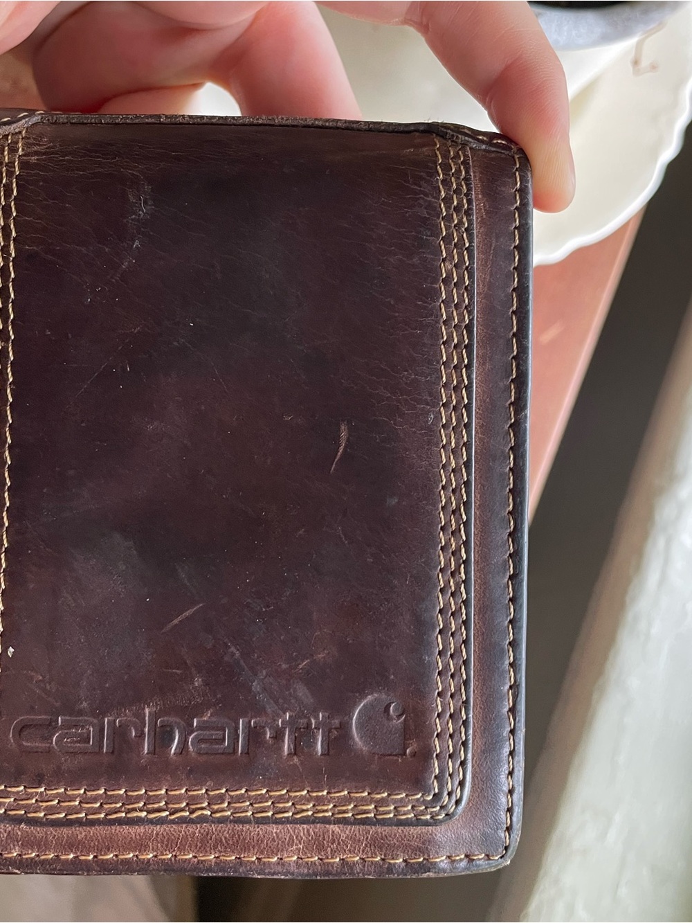 Carhartt Dark Brown Leather Wallet with Contrast Stitching